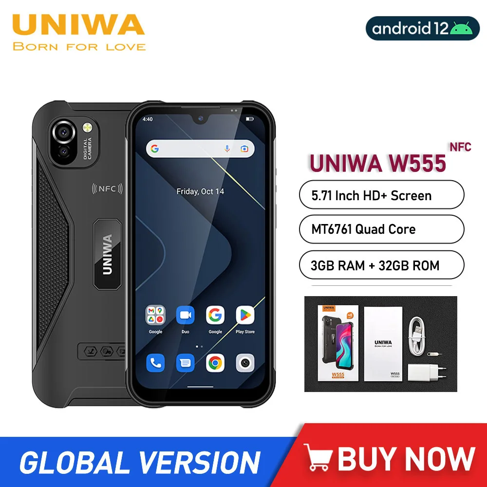 UNIWA W555 Android 12 Smartphone MT6761 Quad Core 5.71 Inch Mobile Phone 3G RAM 32G ROM Cellphone 4000mAh 13MP Rear Camera NFC
UNIWA W555 Android 12 Smartphone MT6761 Quad Core 5.71 Inch Mobile Phone 3G RAM 32G ROM Cellphone 4000mAh 13MP Rear Camera NFC