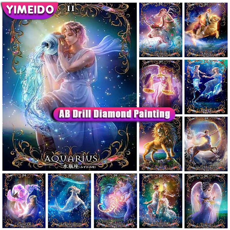 

Алмазная живопись YIMEIDO 5D DIY AB, двенадцать созвездий, сумка на молнии, полностью Алмазная вышивка, мультяшная мозаика крестиком