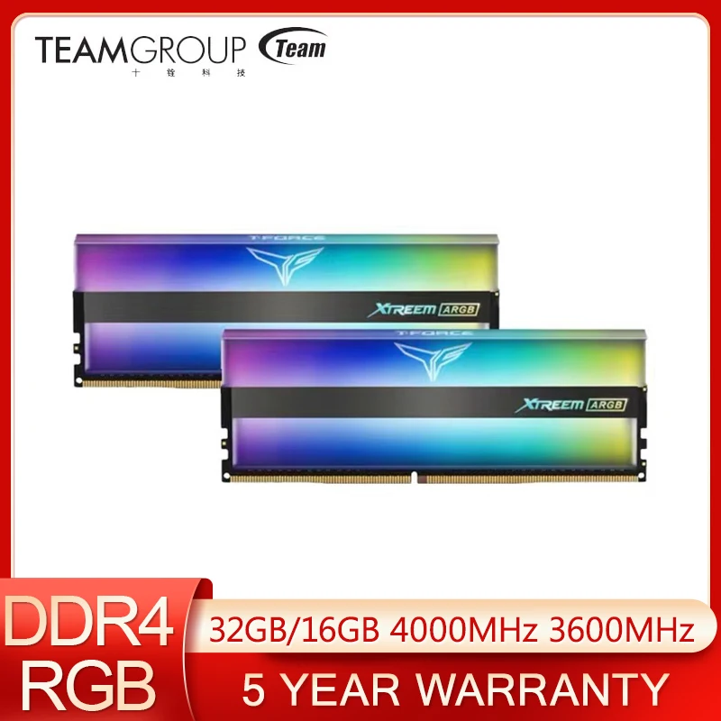 

TEAMGROUP T-Force Xtreem ARGB 3600MHz 4000MHz 32GB 16GB Kit PC4-28800 ARGB Dual Channel DDR4 SDRAM Desktop Gaming Memory Ram