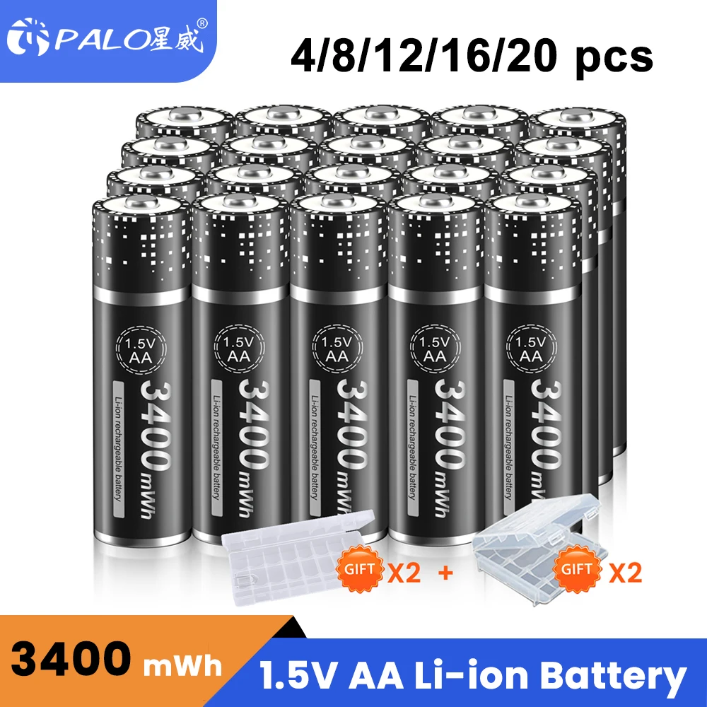 

PALO 100% Original 1.5V AA Li-ion Rechargeable Battery 3400mWh AA Lithium Rechargeable Batteries 1.5V AA Battery for Toy Car