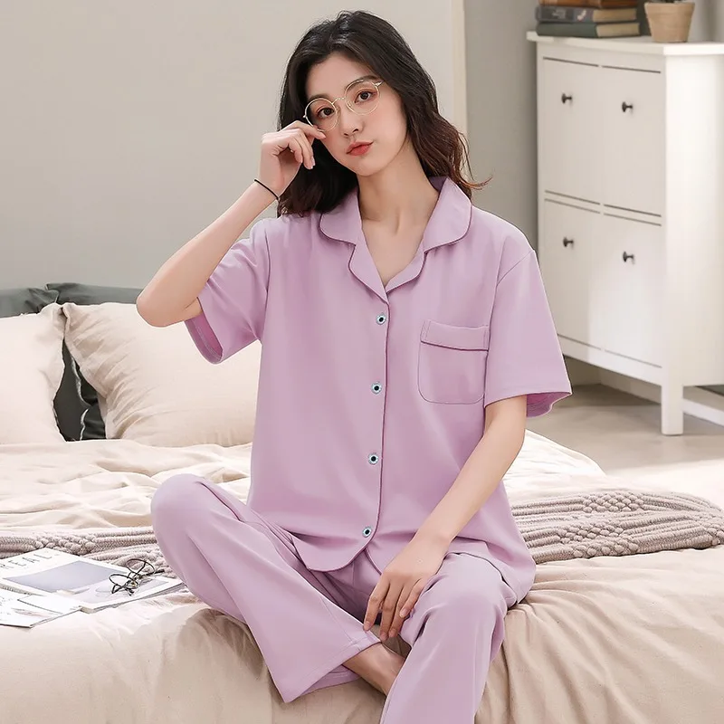 Summer thin short sleeved trousers women's pajamas two-piece set lovely cotton Pullover spring and autumn home clothes set
Summer thin short sleeved trousers women's pajamas two-piece set lovely cotton Pullover spring and autumn home clothes set