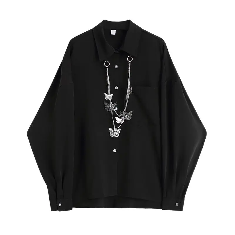 Women Button Up Shirts 2022 Summer Streetwear Vintage Black Long Sleeves Polo Collar TOP Harajuku Metal Decoration Baggy Blouse
Women Button Up Shirts 2022 Summer Streetwear Vintage Black Long Sleeves Polo Collar TOP Harajuku Metal Decoration Baggy Blouse