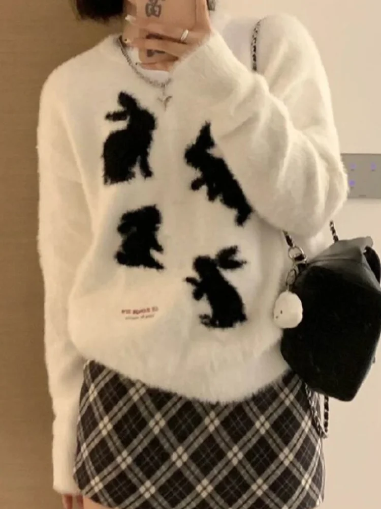 Rabbit Knitted Sweater Women Autumn Winter Pullover Female White Sweet Fashion Long Sleeve Jumper Lady Casual Patchwork Sweaters
Rabbit Knitted Sweater Women Autumn Winter Pullover Female White Sweet Fashion Long Sleeve Jumper Lady Casual Patchwork Sweaters