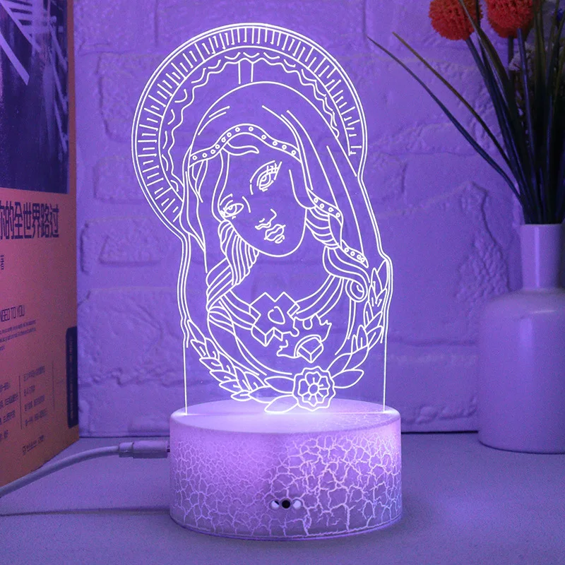 

Nighdn Virgin Mary 3D Illusion Lamp LED Night Light USB Touch 7 Color Table Lamp Bedroom Decoration Gift Nightlight Acrylic