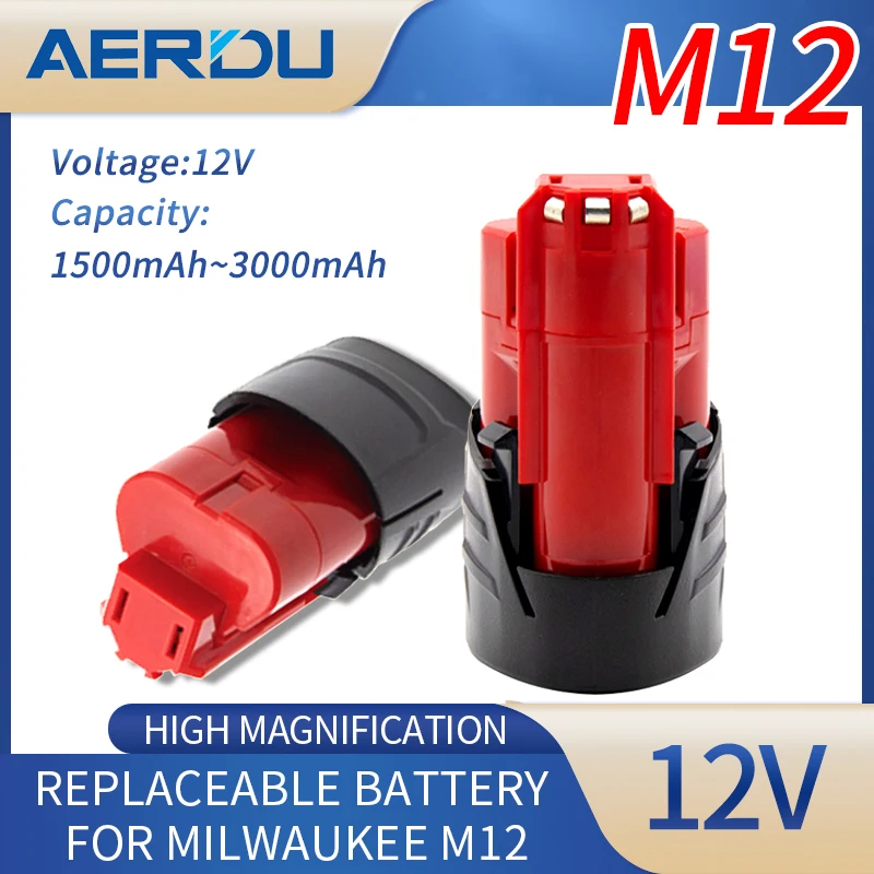 AERDU12V 1.5Ah 2.0Ah 2.5Ah 3.0Ah for Milwaukee M12 Cordless Power Tools XC 48-11-2411 48-11-2420 L50 Li-ion Rechargeable Battery
AERDU12V 1.5Ah 2.0Ah 2.5Ah 3.0Ah for Milwaukee M12 Cordless Power Tools XC 48-11-2411 48-11-2420 L50 Li-ion Rechargeable Battery