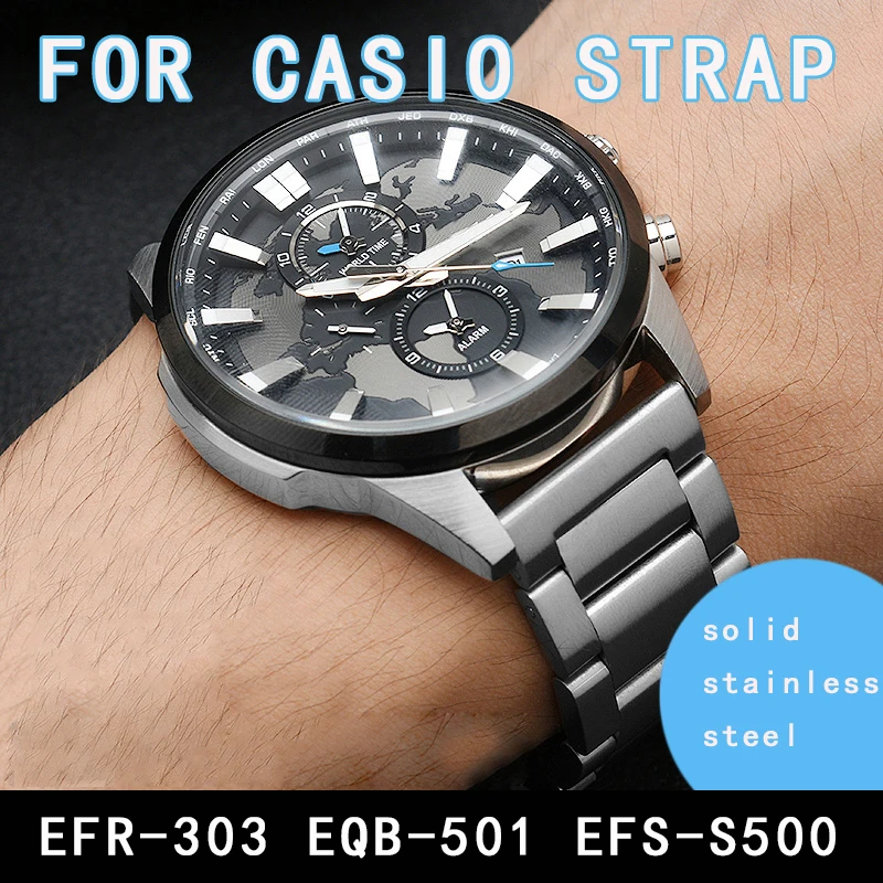 Solid stainless steel 22mm FOR CASIO Watch strap EFR-303L/303D EQB-501 EFS-S500 Flat interface width 22mm watches are suitable
Solid stainless steel 22mm FOR CASIO Watch strap EFR-303L/303D EQB-501 EFS-S500 Flat interface width 22mm watches are suitable