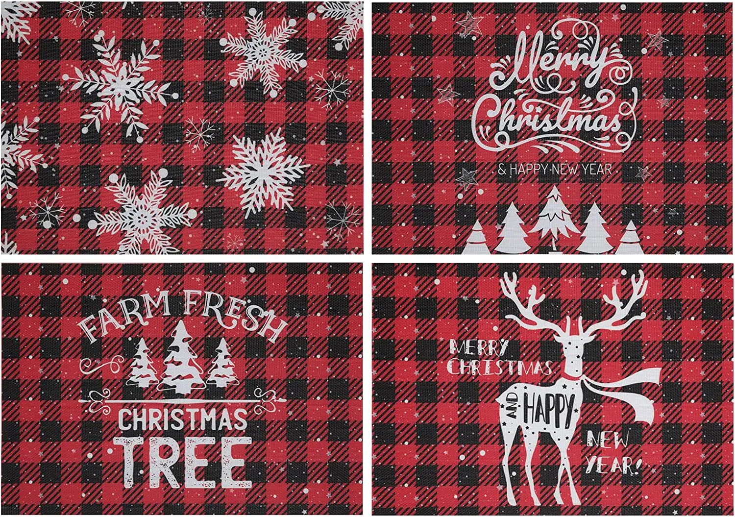 Washable Christmas Placemats for Dining Table Set of 4 Christmas Snowflake Deer Tree Buffalo Plaid Red and Black Check Table Mat
Washable Christmas Placemats for Dining Table Set of 4 Christmas Snowflake Deer Tree Buffalo Plaid Red and Black Check Table Mat