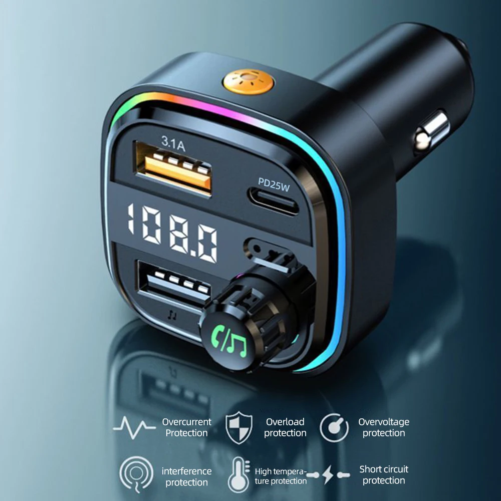 25W Dual USB 3.1A Car Charger Bluetooth 5.0 FM Transmitter Adapter Fast Charger Auto Handsfree Call Mp3 Player Colorful Lights
25W Dual USB 3.1A Car Charger Bluetooth 5.0 FM Transmitter Adapter Fast Charger Auto Handsfree Call Mp3 Player Colorful Lights