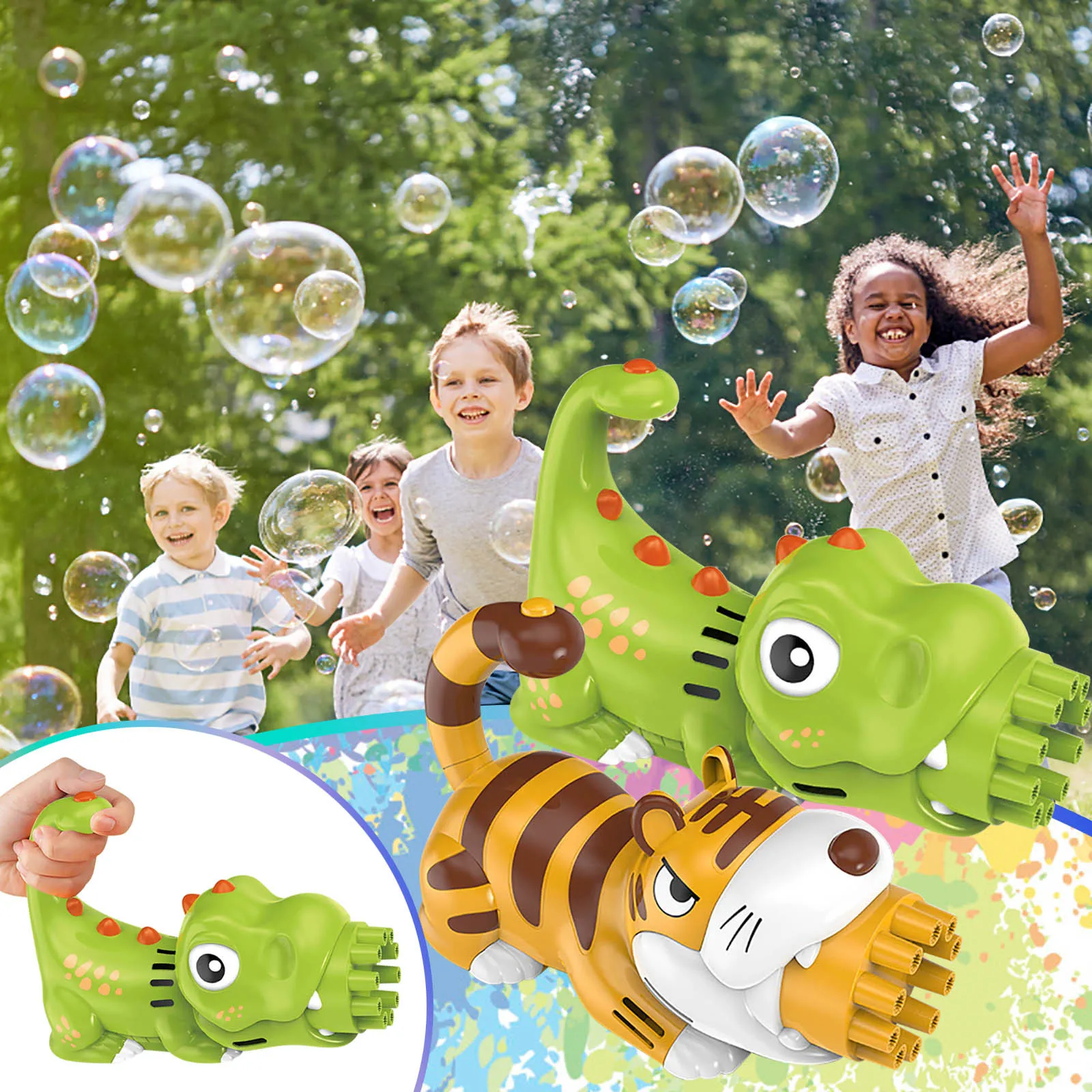 Милая Полностью автоматическая машина для создания пузырьков тигра/динозавра с 10 отверстиями, летние детские уличные игрушки, 50 мл
Милая Полностью автоматическая машина для создания пузырьков тигра/динозавра с 10 отверстиями, летние детские уличные игрушки, 50 мл