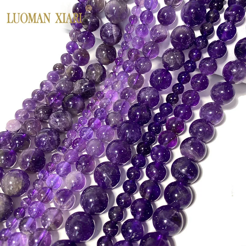 

Natural A/AA/AAA Purple Amethyst Crystal Round Gem Stone Beads For Jewelry Making DIY Bracelet Necklace 4/6/8/10/ 12MM 15''