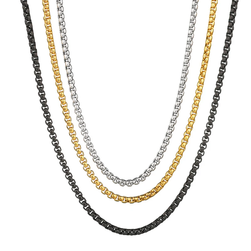 NUOBING Punk Round Box Chain Necklaces For Women Men Gold Silver Color Stainless Steel Necklace Never Fade Jewelry Wholesale
NUOBING Punk Round Box Chain Necklaces For Women Men Gold Silver Color Stainless Steel Necklace Never Fade Jewelry Wholesale