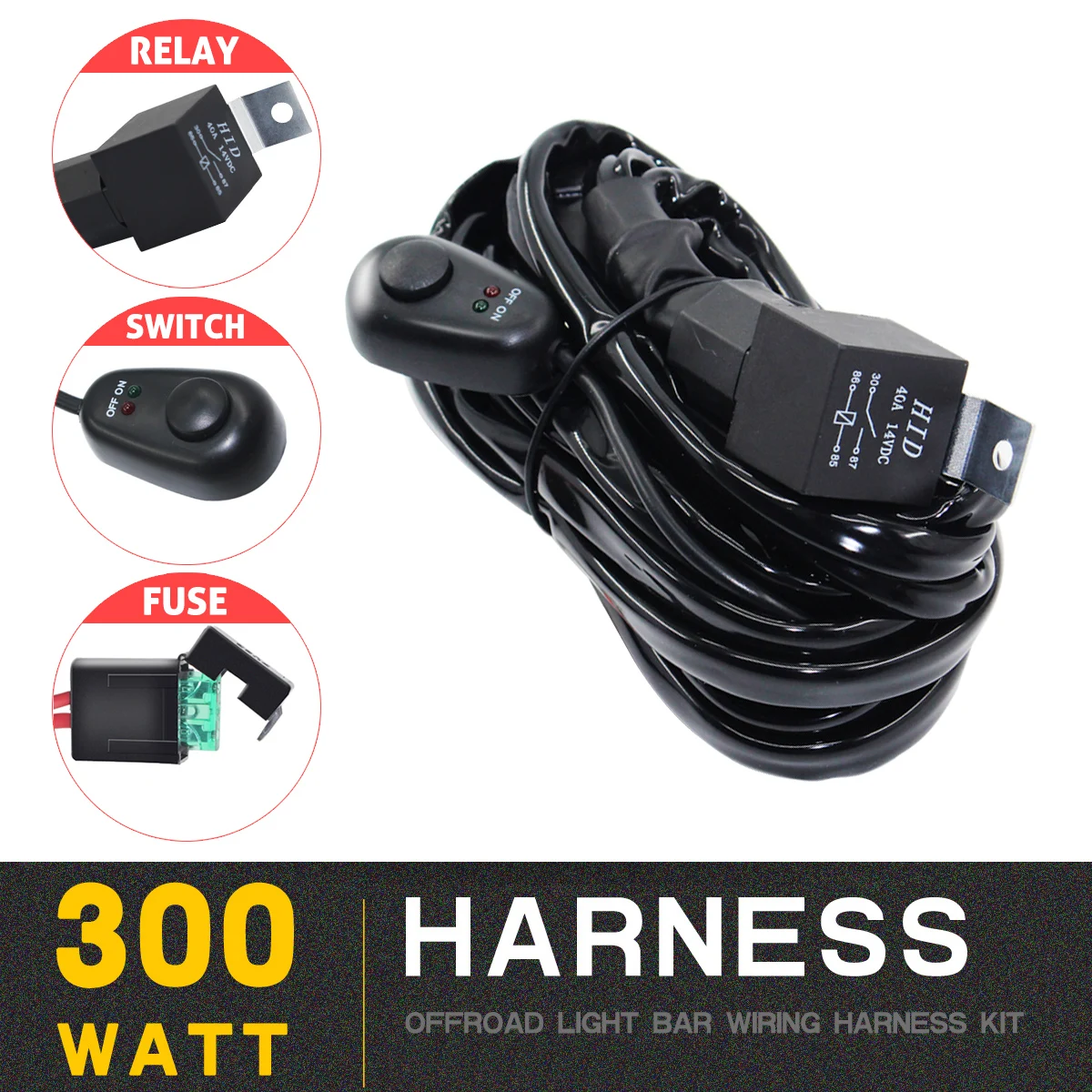 300W 12V 40A Switch Automotive Relay Cable Kit 14AWG for Offroad Car Tractor Truck 4x4 SUV ATV LED Light Bar Fog LED Work Lamp
300W 12V 40A Switch Automotive Relay Cable Kit 14AWG for Offroad Car Tractor Truck 4x4 SUV ATV LED Light Bar Fog LED Work Lamp