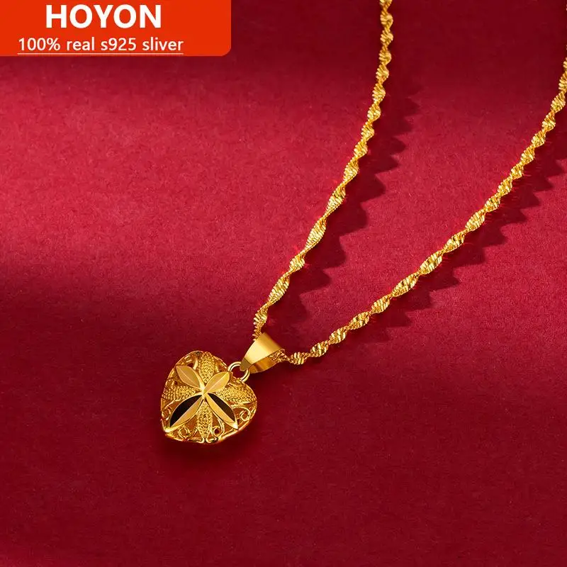 

HOYON Dubai Gold Coating Necklace for women 24k yellow gold color Wedding Jewelry gift Love Heart Pendant Chain Neck Collares