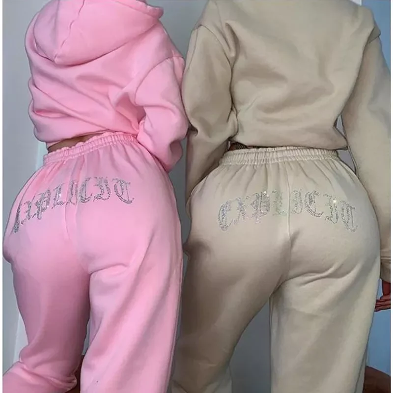 Autumn Winter Tracksuit Fleece Women Hoodies Two Piece Set Loose Rhinestones Letter Sweatshirt Solid Casual Jogging Outfits
Autumn Winter Tracksuit Fleece Women Hoodies Two Piece Set Loose Rhinestones Letter Sweatshirt Solid Casual Jogging Outfits