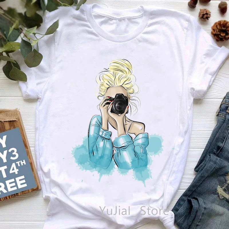 Watercolor Fashion Girl Taking Pictures Print T-Shirt Women'S Clothing Nail Camera Tshirt Femme Summer Tops Tee Shirt Female
Watercolor Fashion Girl Taking Pictures Print T-Shirt Women'S Clothing Nail Camera Tshirt Femme Summer Tops Tee Shirt Female