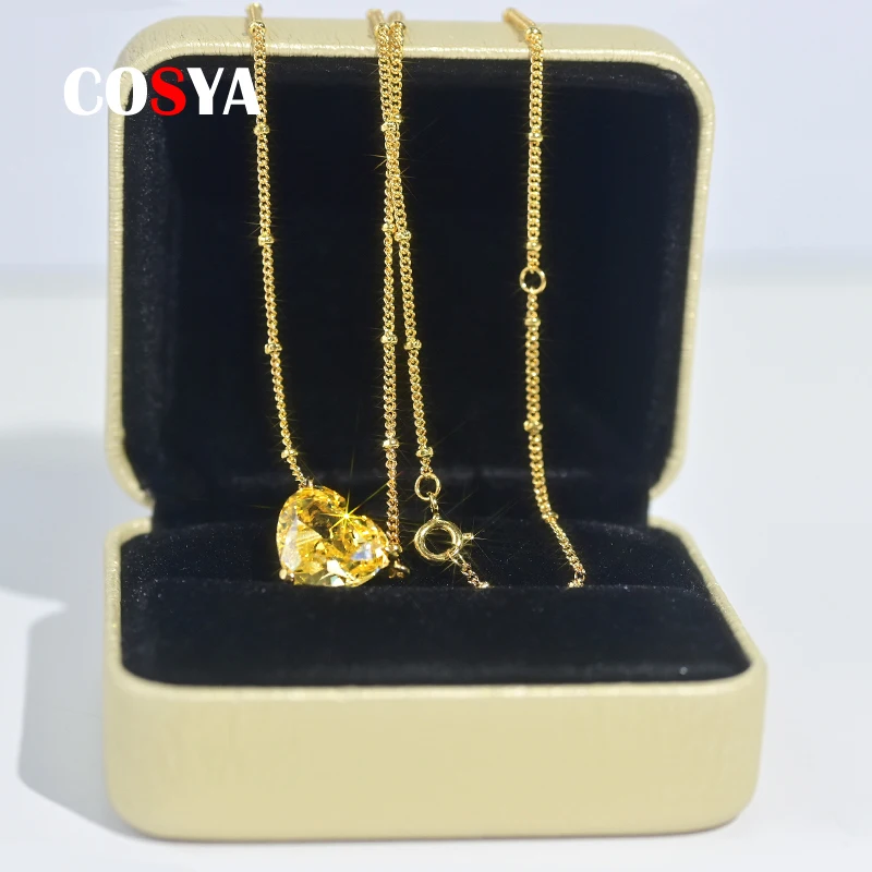 Ожерелье COSYA из серебра 925 пробы с кулоном в виде сердца жёлтого и розового цвета