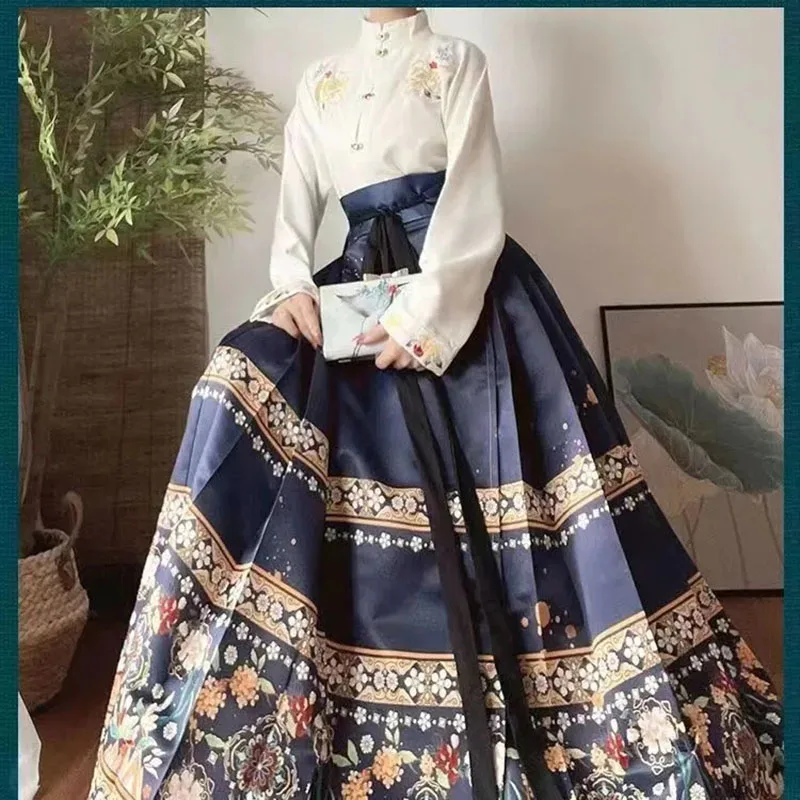 Hanfu Horse Face Skirt Women Chinese Traditional Hanfu Pleats Skirt Black White Shirt+Black Blue Red Apricot Robe Skirt Sets New
Hanfu Horse Face Skirt Women Chinese Traditional Hanfu Pleats Skirt Black White Shirt+Black Blue Red Apricot Robe Skirt Sets New