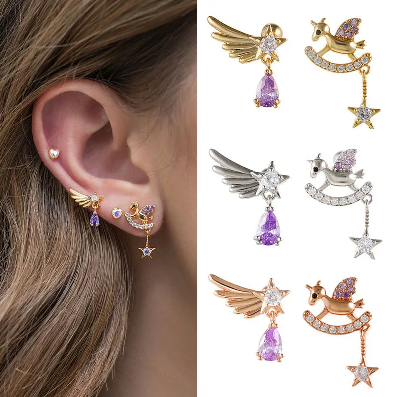 1pc Wing Stud Earrings for Women Crystal Zircon Trojan Ear Piercing Stainless Steel Tragus Cartilage Helix Screw Fashion Jewelry
1pc Wing Stud Earrings for Women Crystal Zircon Trojan Ear Piercing Stainless Steel Tragus Cartilage Helix Screw Fashion Jewelry
