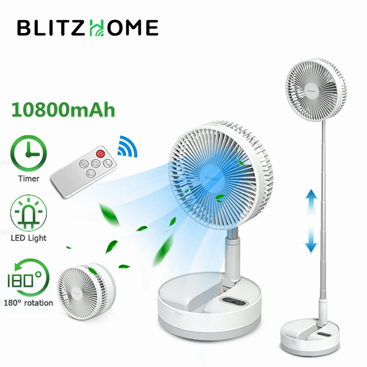 Портативный складной Вертикальный вентилятор BlitzWolf 4 режима USB 10800 мАч - купить по