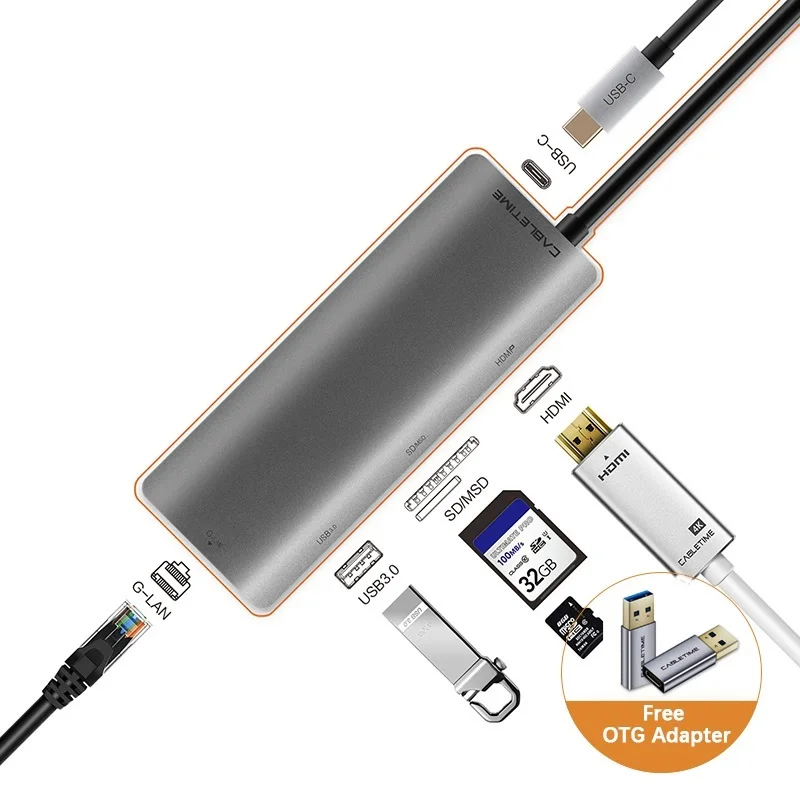 CABLETIME USB C HUB Type C to HDMI SD Hub USB3.0 Lan Network HDMI Adapter 6 in 1 for MacBook air pro Huawei Matebook C041
CABLETIME USB C HUB Type C to HDMI SD Hub USB3.0 Lan Network HDMI Adapter 6 in 1 for MacBook air pro Huawei Matebook C041