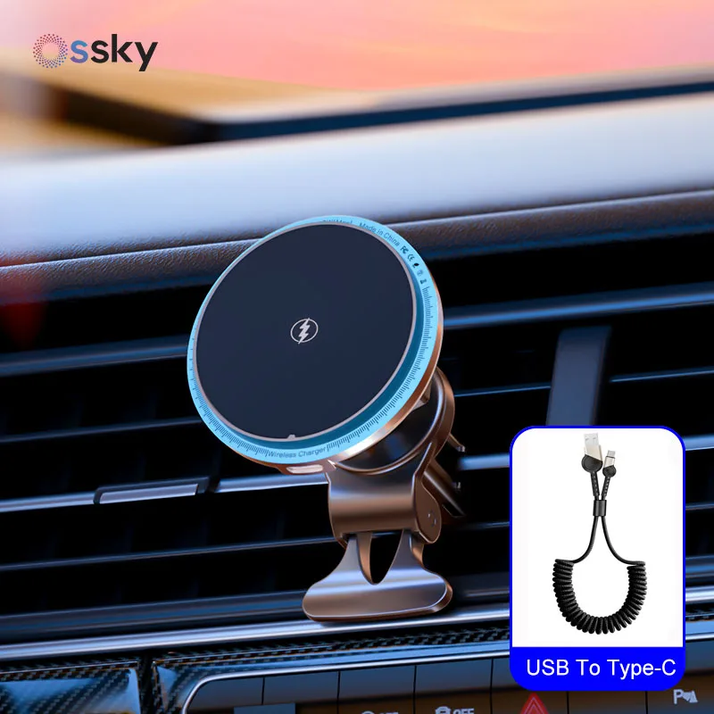 

Автомобильный держатель для телефона Ossky, беспроводное зарядное устройство, магнитная Быстрая зарядка для IPhone 15 14 13 12 Pro Max, мобильный сотовый телефон, GPS-подставка, кабель для передачи данных