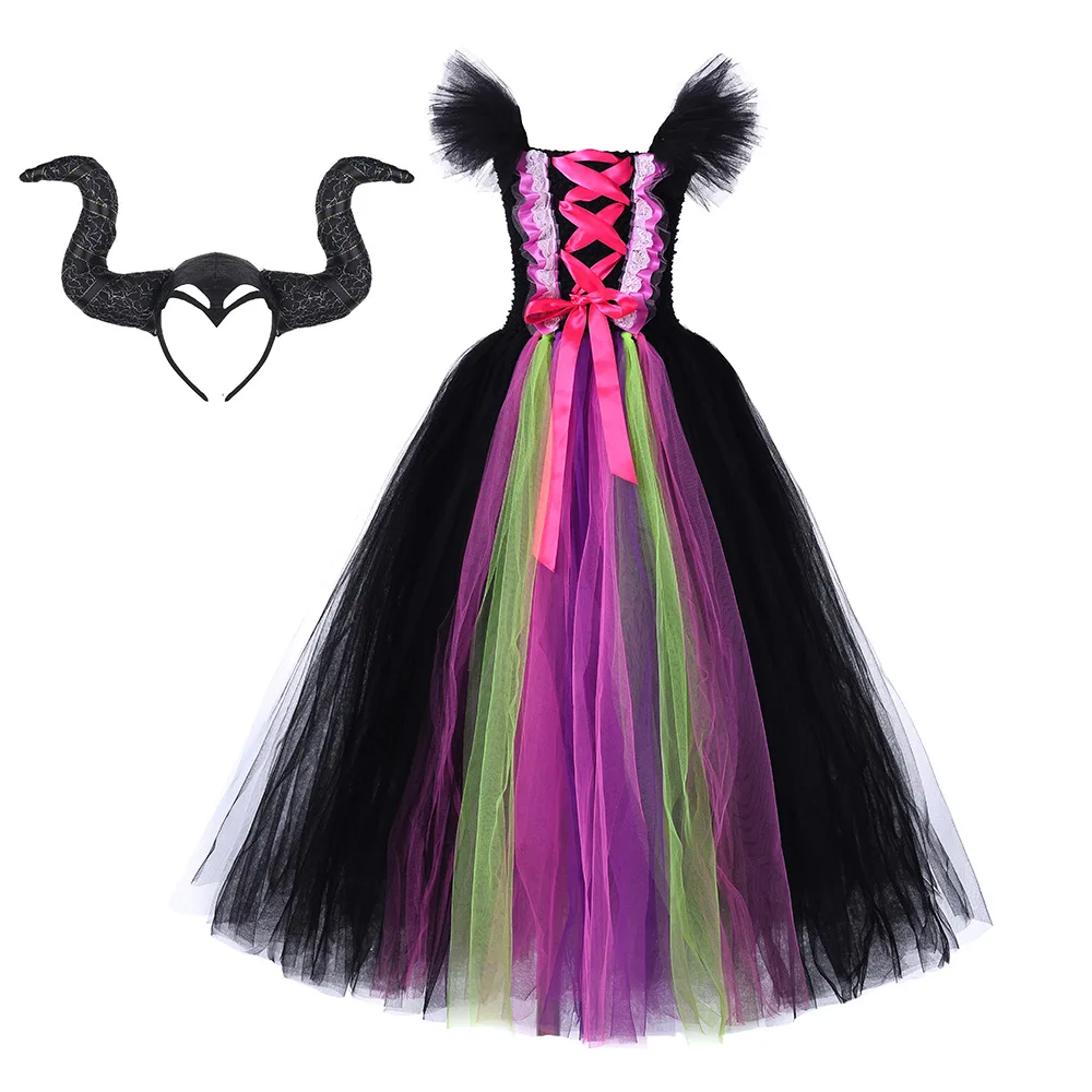 Halloween Witch Cosplay Girls Dress Mesh Long Tutu Kids Children Party Dresses + Horn Headband Performance Stage Outfits Vestido
Halloween Witch Cosplay Girls Dress Mesh Long Tutu Kids Children Party Dresses + Horn Headband Performance Stage Outfits Vestido