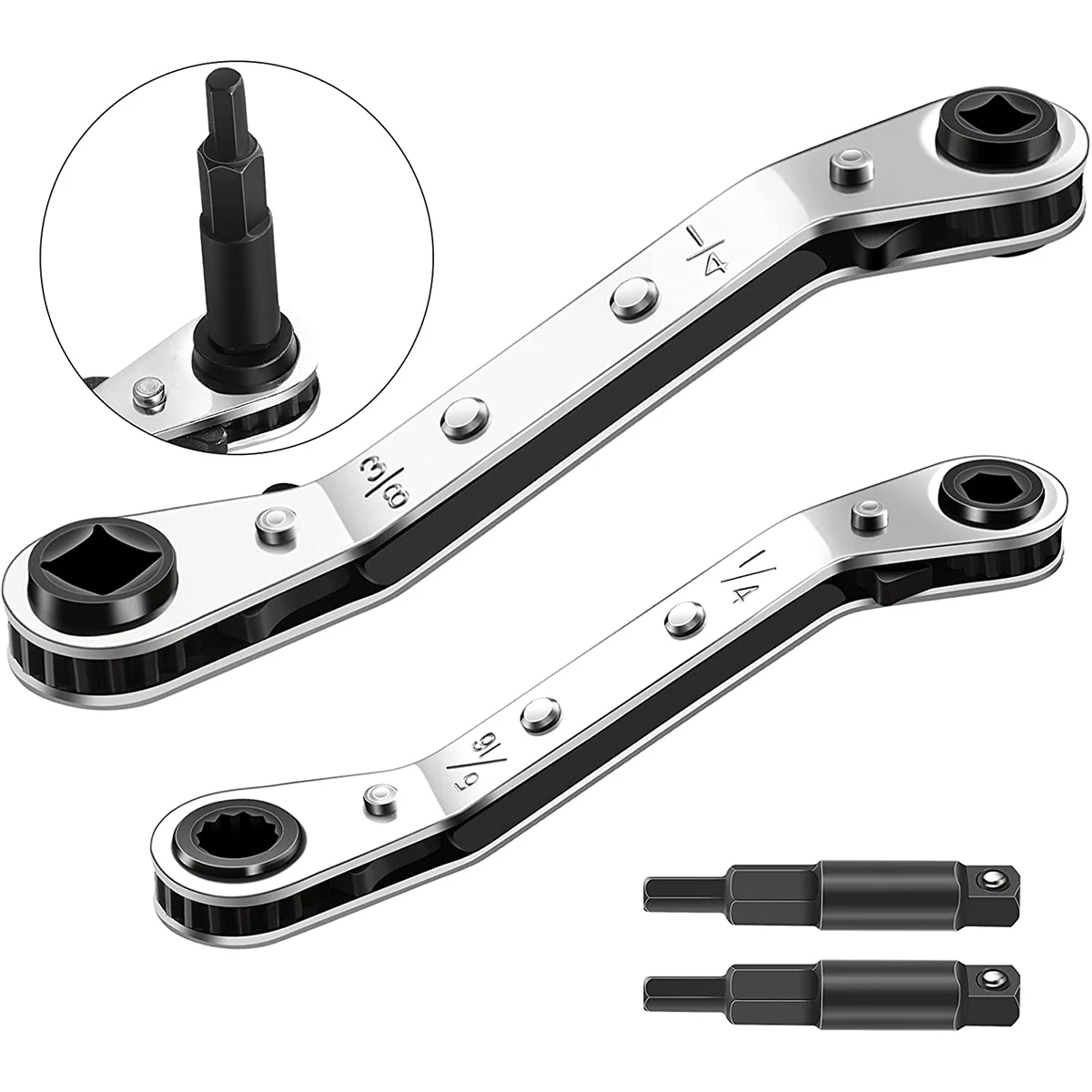 Portable Dual Head Ratchet Wrench 1/4In 3/8In 3/16In 5/16In Adjustable Quick Socket Wrench Screwdriver Bits With 2Pcs Adapter
Portable Dual Head Ratchet Wrench 1/4In 3/8In 3/16In 5/16In Adjustable Quick Socket Wrench Screwdriver Bits With 2Pcs Adapter