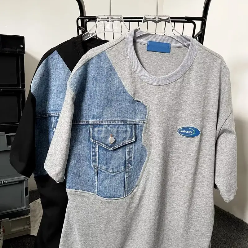 Design Sense Paneled Short-sleeved Denim Sweatshirt Ins Trendy Brand High Street Sweet Cool Coat Top Couple Trend
Design Sense Paneled Short-sleeved Denim Sweatshirt Ins Trendy Brand High Street Sweet Cool Coat Top Couple Trend