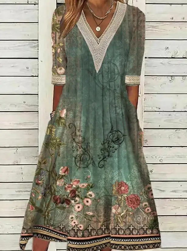 Spring/summer 2023 New Hot Selling Women's Wear Contrast Lace Flower Tribal Print Casual Dress
Spring/summer 2023 New Hot Selling Women's Wear Contrast Lace Flower Tribal Print Casual Dress