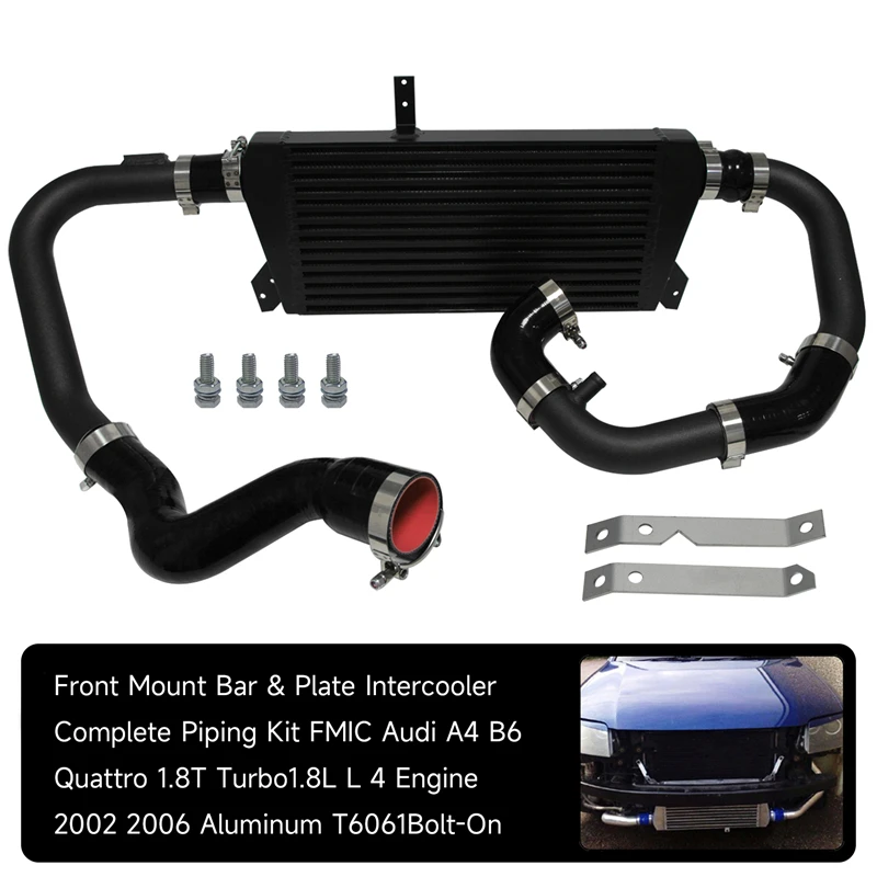 Модернизированный комплект интеркулера с передним креплением для Audi A4 B6 Quattro 1,8 T Turbo 2002-2006, черный 
Модернизированный комплект интеркулера с передним креплением для Audi A4 B6 Quattro 1,8 T Turbo 2002-2006, черный