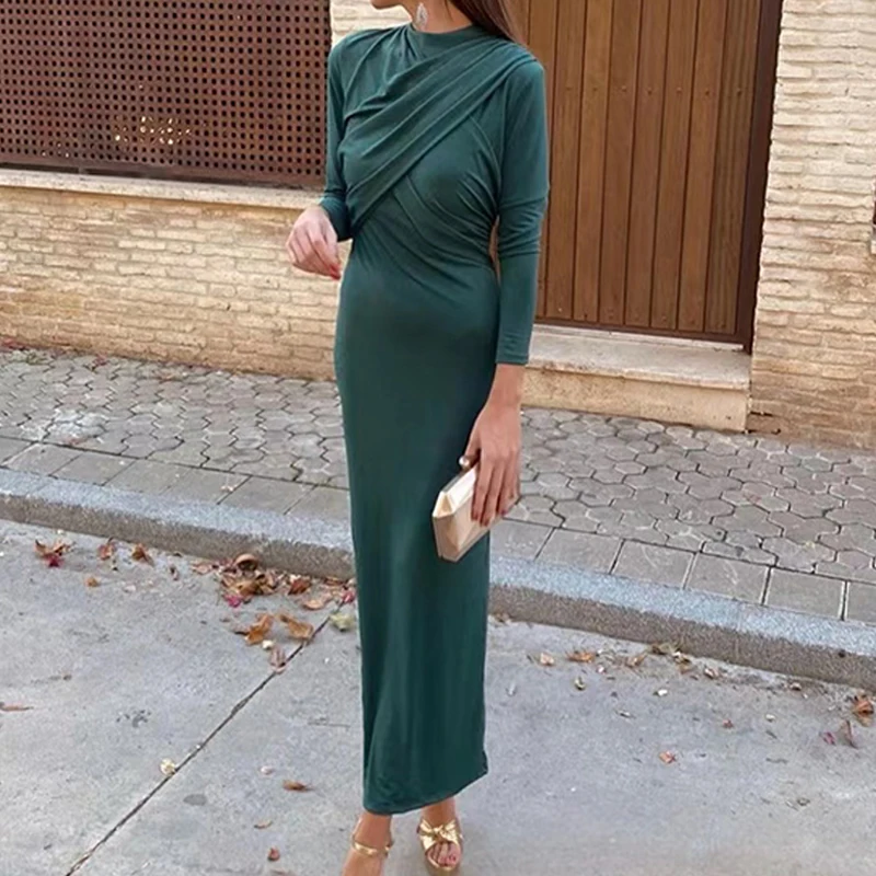 Fashion Long Sleeve Pleated Bodycon Party Dress Elegant O-Neck Solid Color Slim Dress Women Spring Casual Simple Chic Long Dress
Fashion Long Sleeve Pleated Bodycon Party Dress Elegant O-Neck Solid Color Slim Dress Women Spring Casual Simple Chic Long Dress