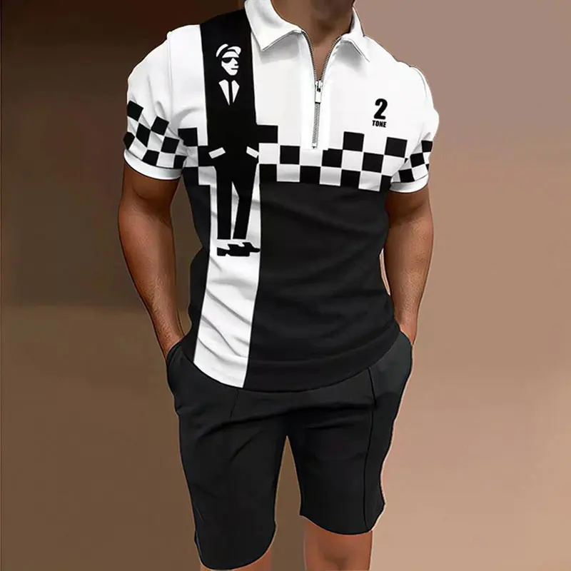 

Mens Polo Shirts Set Summer New Tracksuits Zipper Polo T shirts Shorts 2 Piece Sets Casual 3d Print Man Outfits Streetwear Polos