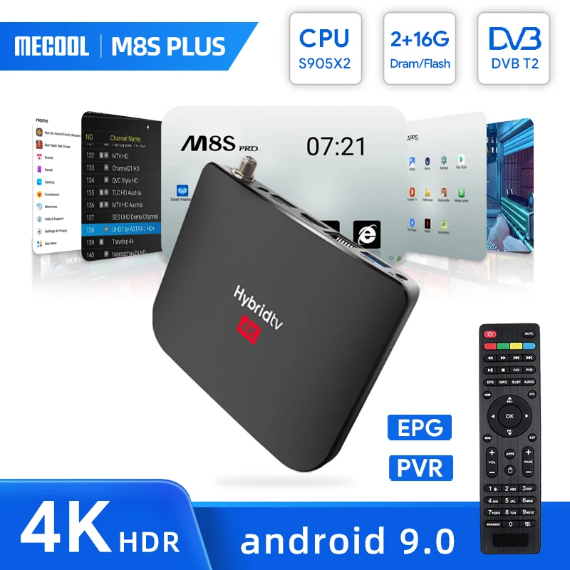 MECOOL 2023 Новинка M8S Plus DVB T/T2 Android 9.0 ТВ-приставка Amlogic S905X2 4K H.265 2,4G WiFi телеприставка 
MECOOL 2023 Новинка M8S Plus DVB T/T2 Android 9.0 ТВ-приставка Amlogic S905X2 4K H.265 2,4G WiFi телеприставка