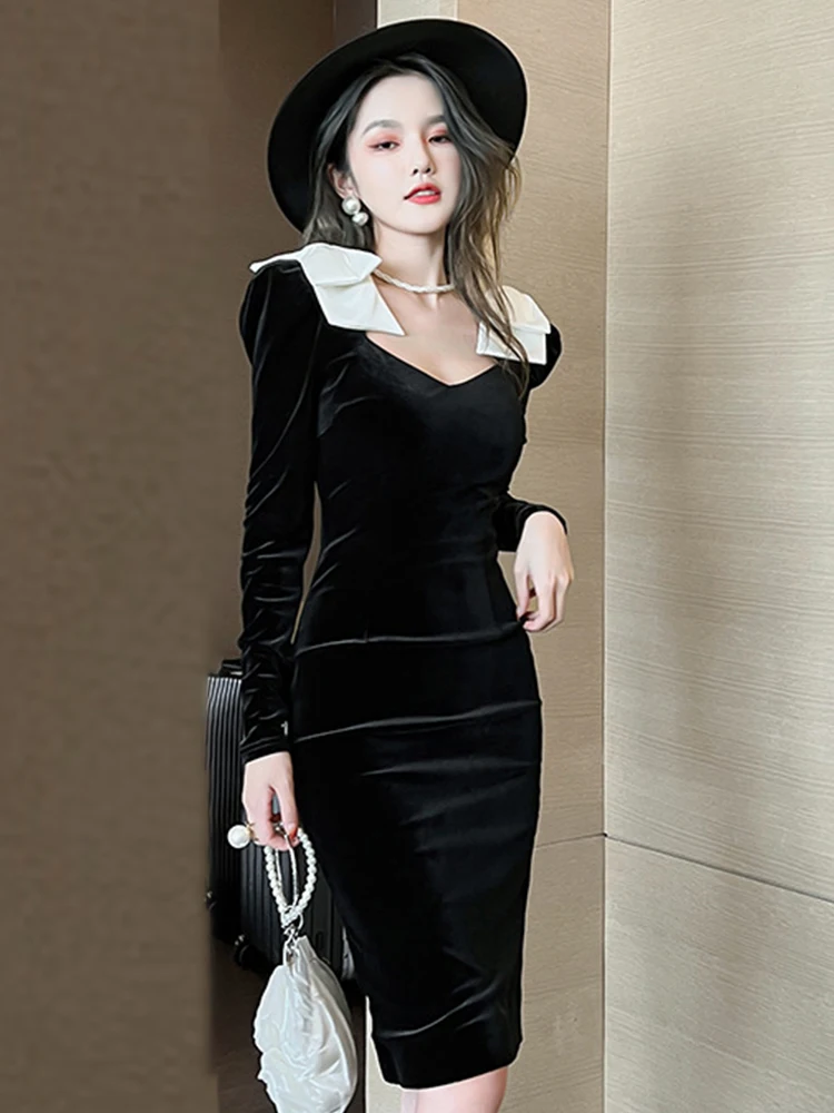Autumn Winter Women Midi Dress 2022 French Elegant Retro Vintage Black Velvet V-neck Puff Sleeve Bow Slit Robe Party Vestidos
Autumn Winter Women Midi Dress 2022 French Elegant Retro Vintage Black Velvet V-neck Puff Sleeve Bow Slit Robe Party Vestidos