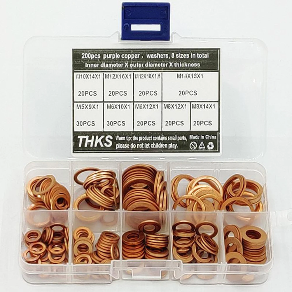 200PCS Assorted Crush Copper Gasket Kit Copper Seal Ring Hardware Set 130x68x22mm Flat Washer M5-M14
200PCS Assorted Crush Copper Gasket Kit Copper Seal Ring Hardware Set 130x68x22mm Flat Washer M5-M14