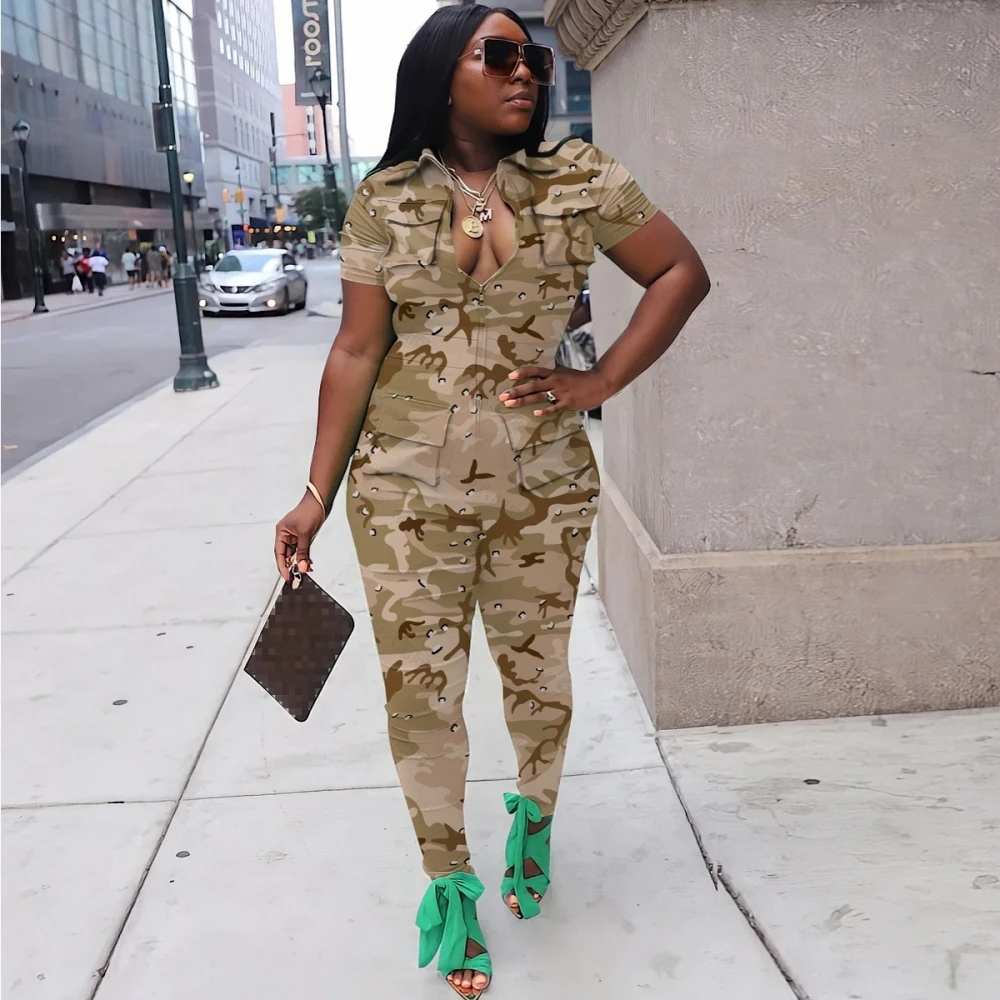 Women Zipper Fly Pocket Front Short Sleeve Polo-collar Cargo Jumpsuit 2023 Summer Safari Playsuit One Piece Suit Romper
Women Zipper Fly Pocket Front Short Sleeve Polo-collar Cargo Jumpsuit 2023 Summer Safari Playsuit One Piece Suit Romper