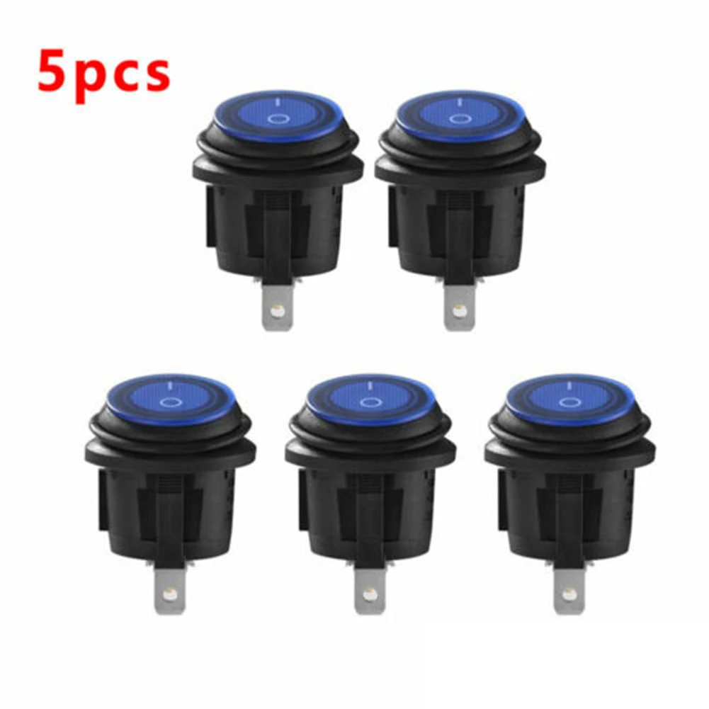 

5Pcs Car Round Rocker Dot Switches 12V ON/OFF Waterproof LED Blue Light Luminescence Toggle Switches For Car Boat Truck