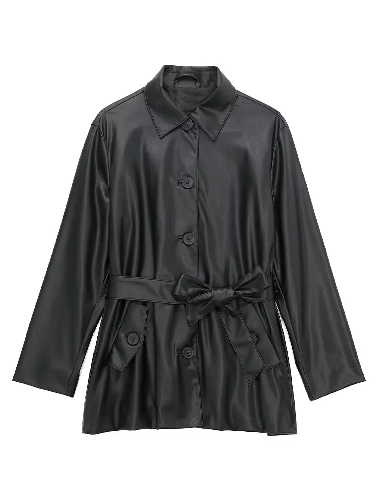 Women 2022 New Fashion With belt Faux leather shirt Coat Vintage Long Sleeve Button-up Female Outerwear Chic Overshirt
Women 2022 New Fashion With belt Faux leather shirt Coat Vintage Long Sleeve Button-up Female Outerwear Chic Overshirt