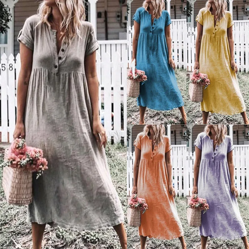 2022 Summer hot European and American women's solid color short sleeve round neck dress dress dresses for women
2022 Summer hot European and American women's solid color short sleeve round neck dress dress dresses for women