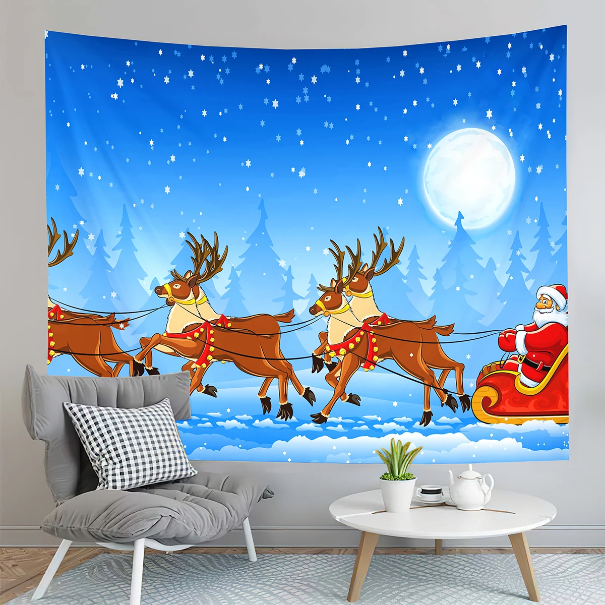 

Santa Claus Tapestry Christmas Sleigh Reindeer Tapestry Creativity Tapestries Wall Hanging Home Living Room Bedroom Dorm Decor