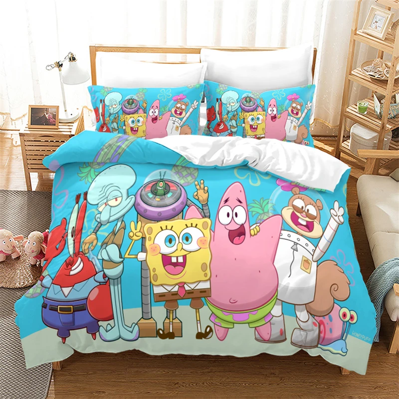

New Design Spongebobs Cartoon Duvet Cover Sets with Pillowcase Boys Girls Children Bedding Sets Twin Full Queen King Bedclothes