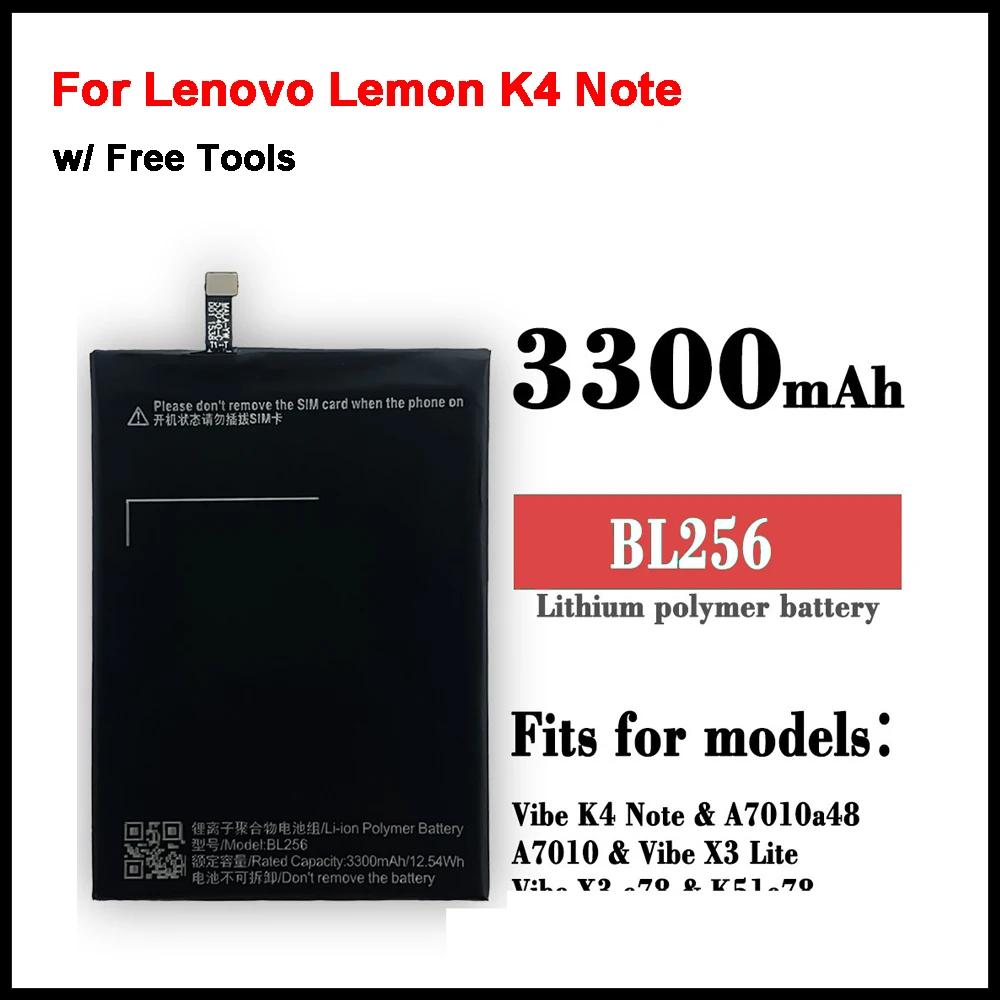 Original 3300mAh BL256 Battery for Lenovo Lemon K4 Note K4note / X3 Lite K51c78 / A7010
Original 3300mAh BL256 Battery for Lenovo Lemon K4 Note K4note / X3 Lite K51c78 / A7010