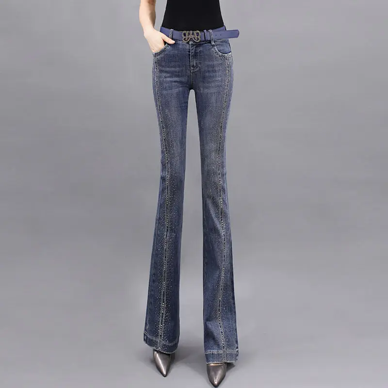 Spring Autumn Solid Elegant Female Lady Women's Flared Jeans Pants Embroidered Sequins High Waist OL Career Long Trousers M477
Spring Autumn Solid Elegant Female Lady Women's Flared Jeans Pants Embroidered Sequins High Waist OL Career Long Trousers M477