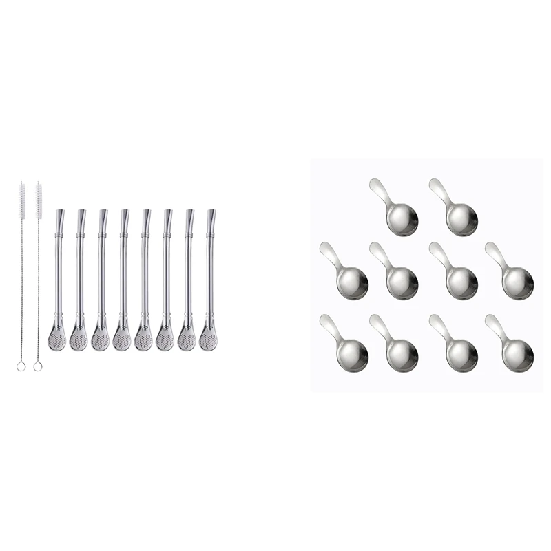 10 Pcs Stainless Steel Short Handle Spoons & 1 Set Reusable Tea Filter Stirring Drinking Straws 6.2 Inch(Silver)
10 Pcs Stainless Steel Short Handle Spoons & 1 Set Reusable Tea Filter Stirring Drinking Straws 6.2 Inch(Silver)