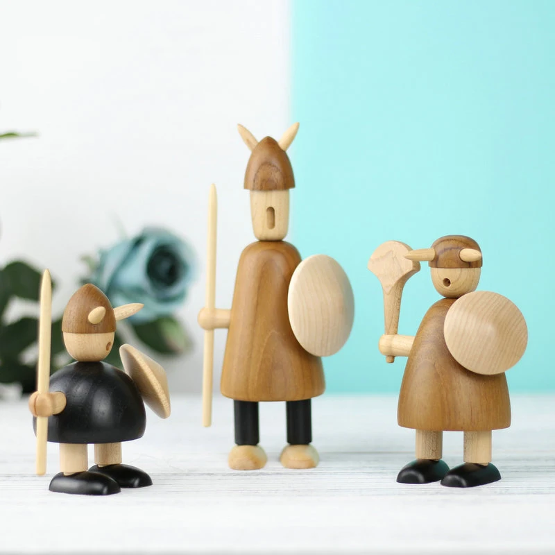 

New Arrival Nordic Viking Miniature Wooden Puppet Creative Figurines Home Decor Statue Beech Wooden Ornament Kids New Year Gifts