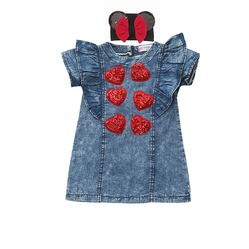 New Girl Denim Dress Fashion Flying Sleeve Skirt Summer Red Love Children's Dresses With Headband Casual Full Body Denim Vestido
New Girl Denim Dress Fashion Flying Sleeve Skirt Summer Red Love Children's Dresses With Headband Casual Full Body Denim Vestido