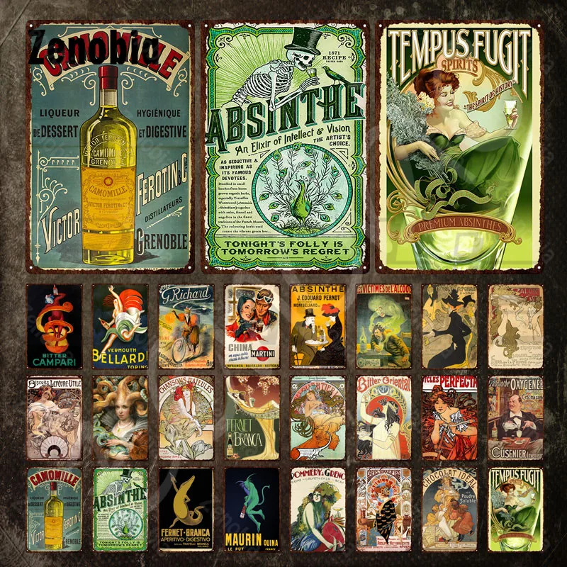 Metal Sign Wall Decor Absinthe Tempus Fugit Camomille Liquor Vintage Tin Sign Distilled Spirits Metal Poster for Bar Pub Decor
Metal Sign Wall Decor Absinthe Tempus Fugit Camomille Liquor Vintage Tin Sign Distilled Spirits Metal Poster for Bar Pub Decor