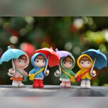 Cute Raincoat Umbrella Boy Girl Doll Small Ornament Desktop Decoration Doll Accessories Gift Childrens Toys Micro Landscape