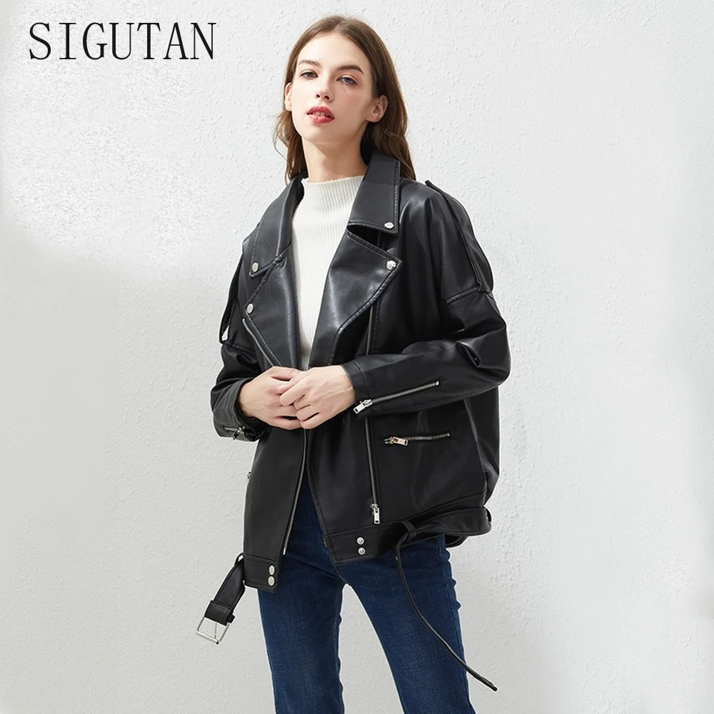 PU Faux Leather Jacket Women Loose Sashes Casual Biker Jackets Outwear Female Tops BF Style Black Leather Jacket Coat
PU Faux Leather Jacket Women Loose Sashes Casual Biker Jackets Outwear Female Tops BF Style Black Leather Jacket Coat