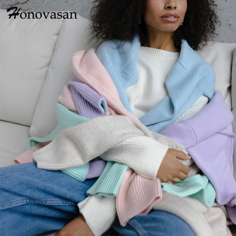 Honovasan Casual Cashmere O Neck Long Sleeve Knitted Sweater Women Simple Solid Elegant Pullover Lady Loose Soft Knitwear Jumper
Honovasan Casual Cashmere O Neck Long Sleeve Knitted Sweater Women Simple Solid Elegant Pullover Lady Loose Soft Knitwear Jumper